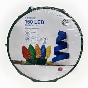 GE StayBright 150Ct 37.2ft Multicolor C5 LED Christmas String Faceted Lights New